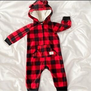 Carter’s Red and Black Plaid Baby One Piece Hoodie.